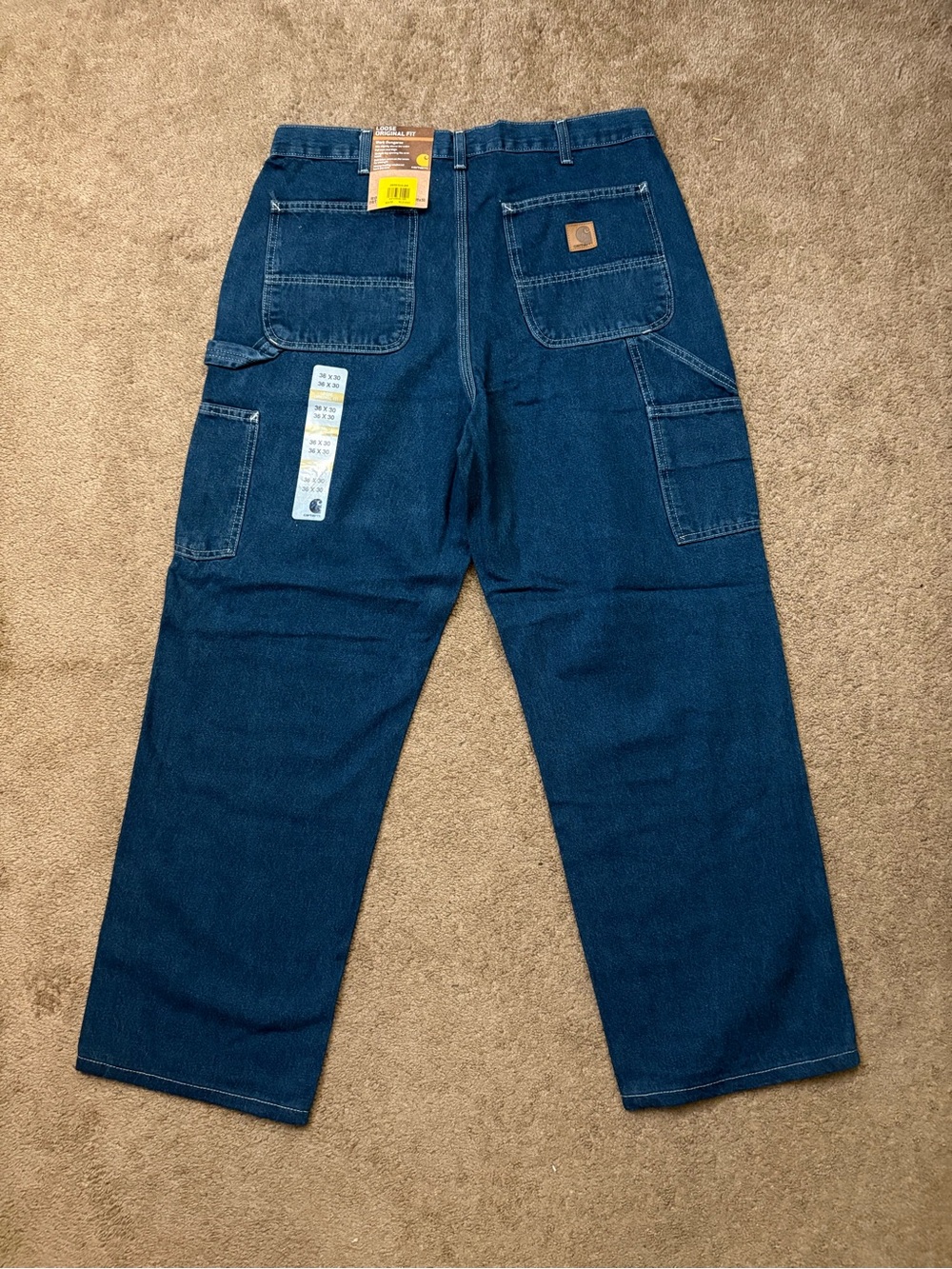 Carhartt Dungaree Original Fit Jean 36x30 Blue Denim B13-DST Carpenter Wide Leg